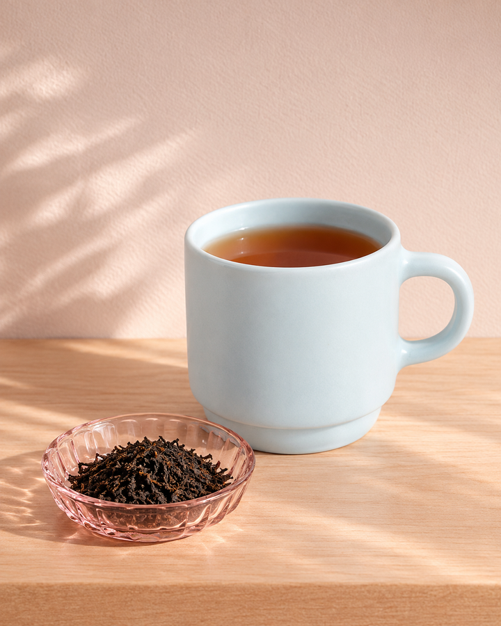 cup of decaf black tea in morning light