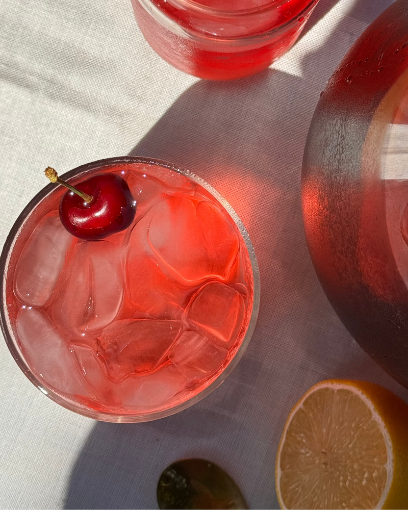 Tealish Cherry Banana Split Herbal Iced Tea with Hibiscus and Strawberry. Fruity Dessert Tea