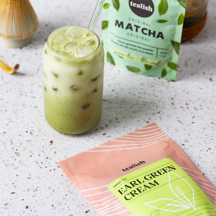 A packaged tea product labeled &