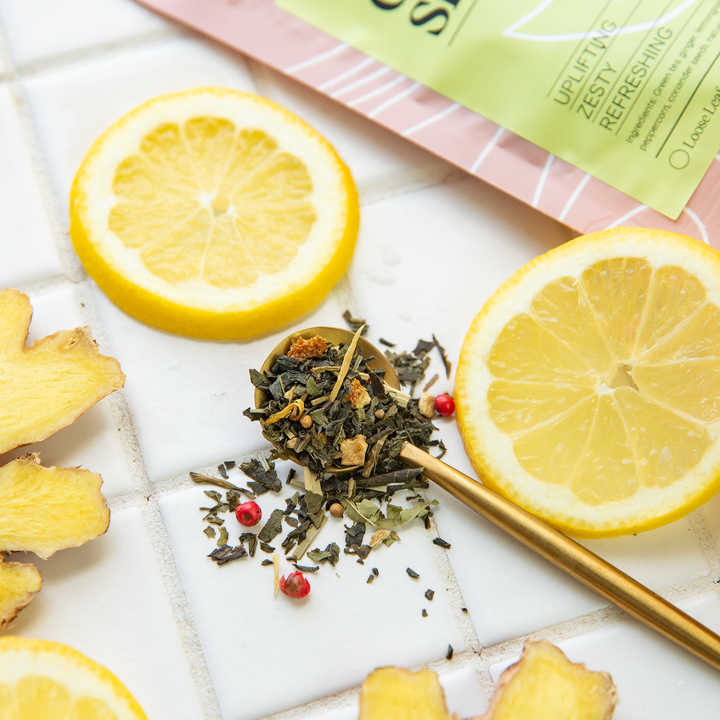 Tealish Ginger Sparkle Green Tea. Loose Leaf Tea. Wellness Tea. Lemon and Ginger Green tea 