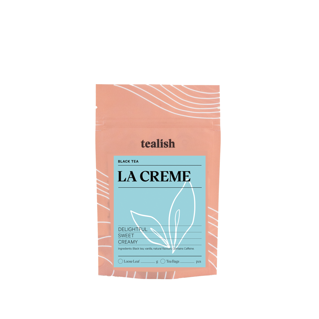 tealish la creme black tea. loose leaf tea. breakfast tea, dessert tea, tea with vanilla. perfect for making a tea latte. 