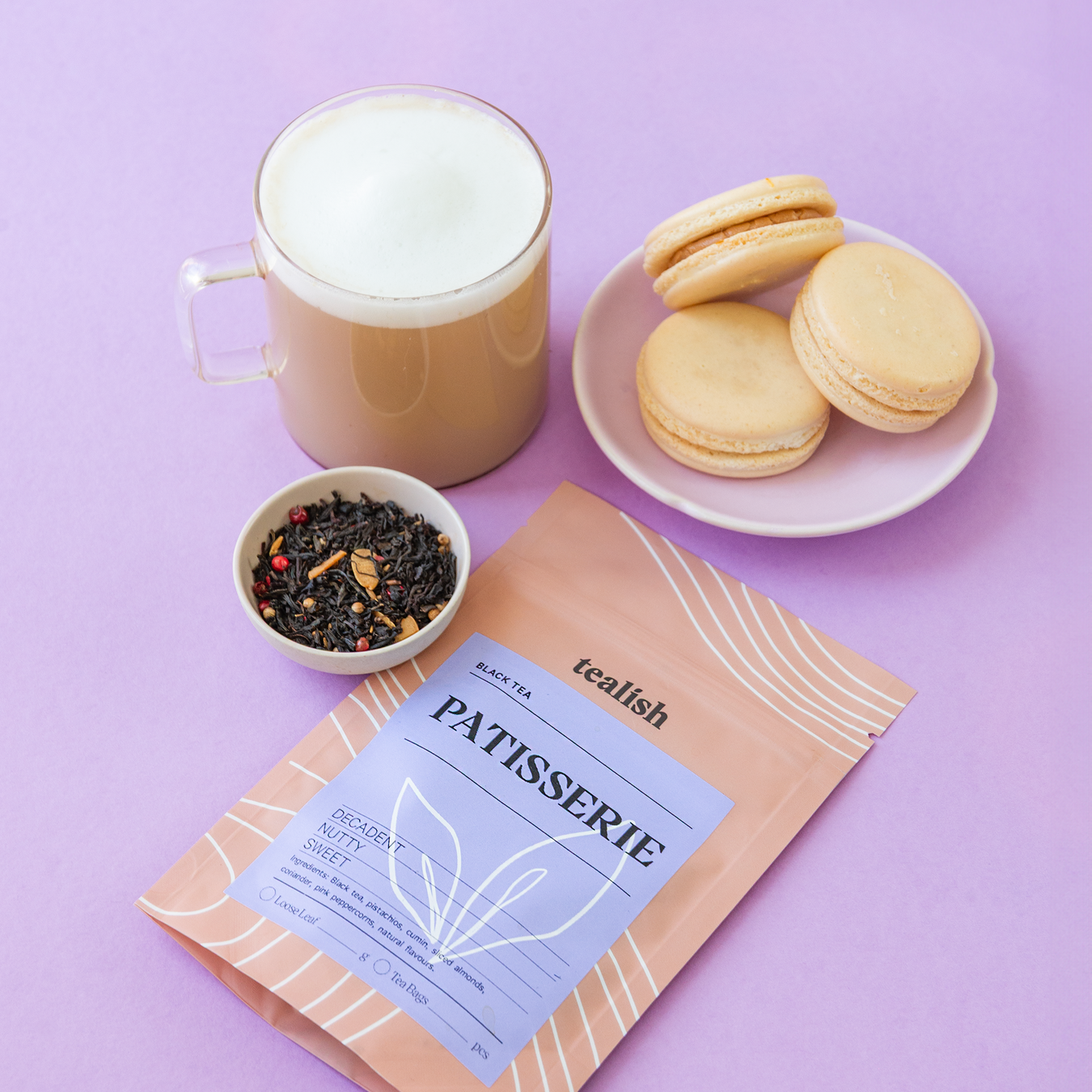 Tealish patisserie black tea, loose leaf tea, dessert tea, tea for tea lattes