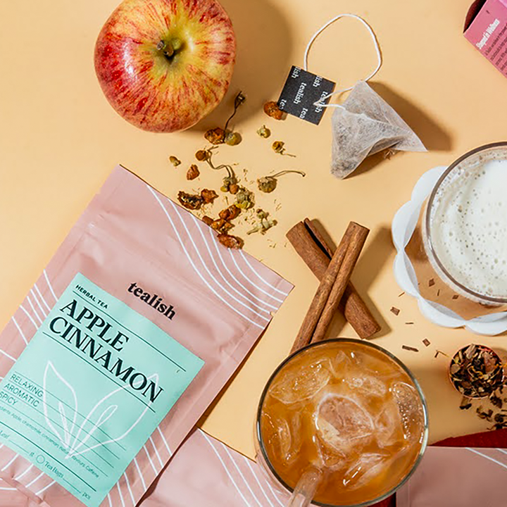 Apple Cinnamon Chamomile herbal tea with apple pieces, chamomile and cinnamon