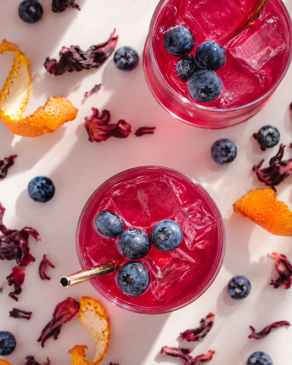 Blueberry Bliss herbal iced tea made with blueberries and hibiscus
