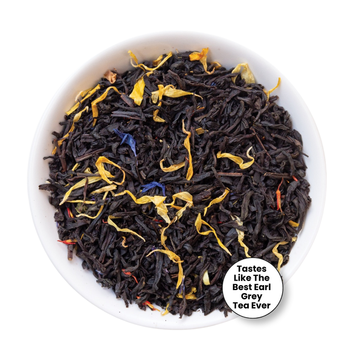 Tealish Electric Earl Grey breakfast tea with a brewed cup