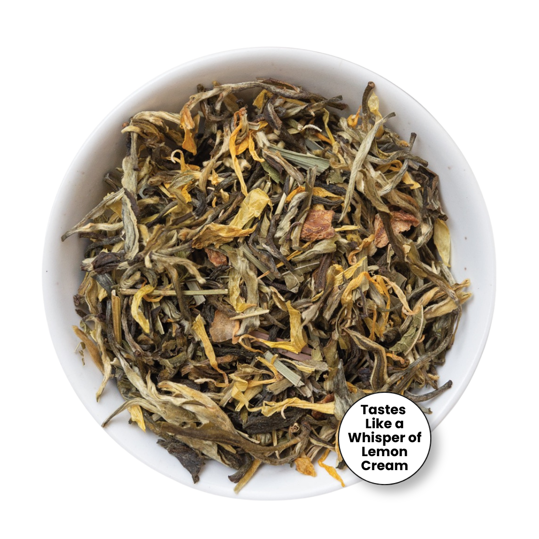 A picture of a bowl containing Tealish Lemon Kiss loose leaf tea