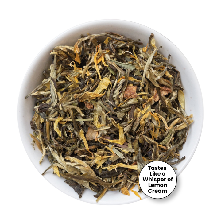 A picture of a bowl containing Tealish Lemon Kiss loose leaf tea