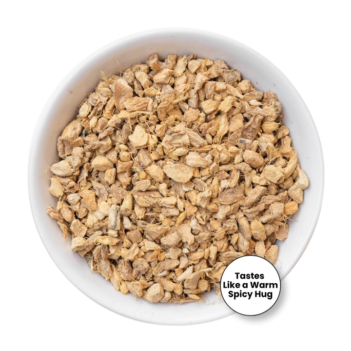 A picture of a bowl containing Tealish Organic Ginger Loose Leaf Tea