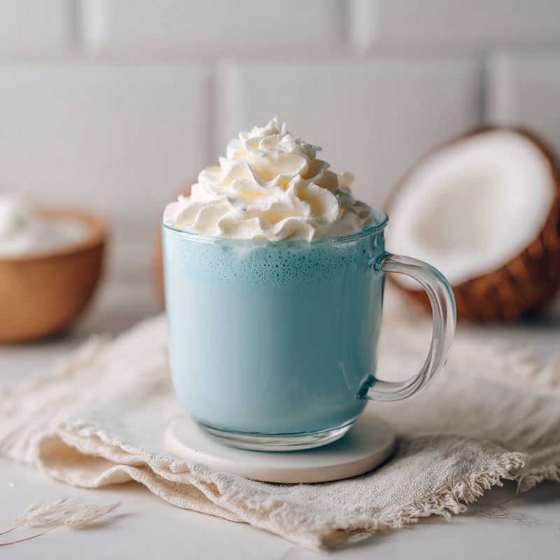 tealish coconut sky blue tea latte herbal tea 