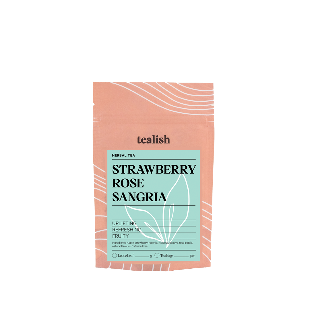 a picture of strawberry rose tea pouch