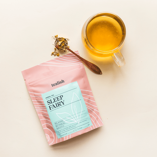 tealish sleep fairy herbal tea. loose leaf tea. sleep tea, bedtime tea, chamomile tea. Valerian Tea to fall asleep fast. 