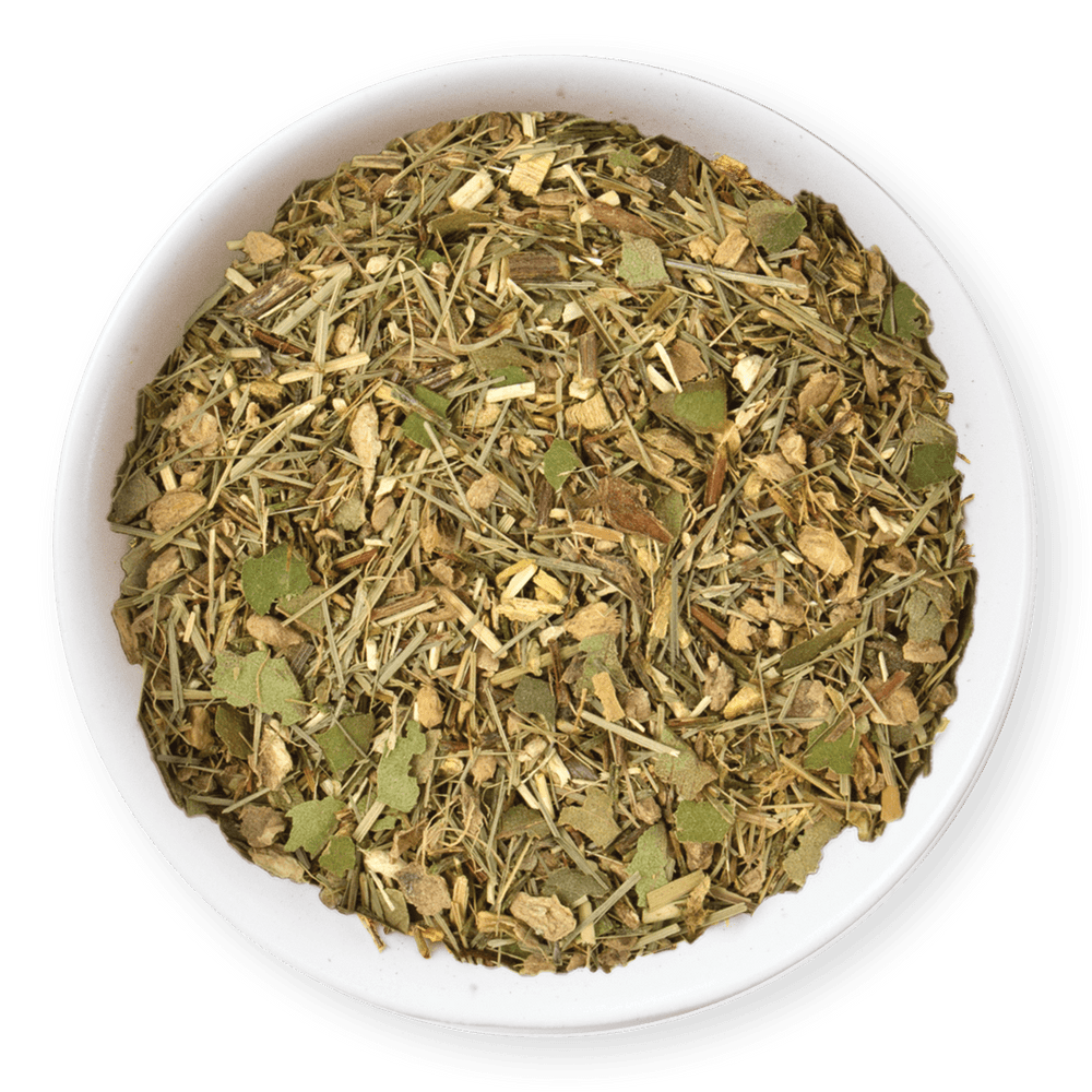 Zesty Ginger loose leaf tea in a bowl